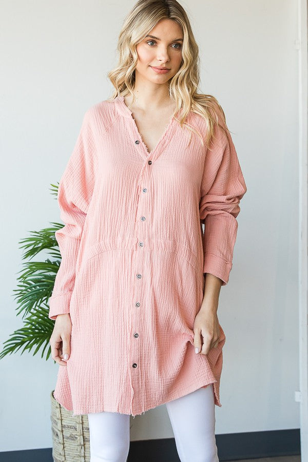 Oli & Hali Washed Button Front Double Gauze Shirt Top