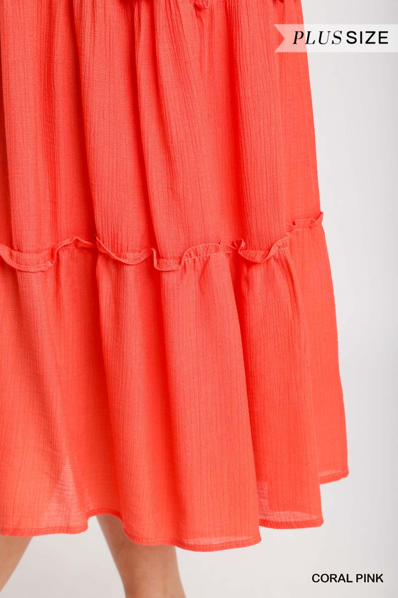 Umgee Plus Smocked Short Sleeve V-Neck Textured Tiered Maxi Dress