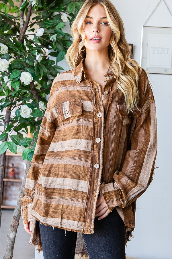 Oli & Hali Mineral Washed Multi Striped Shirts Top