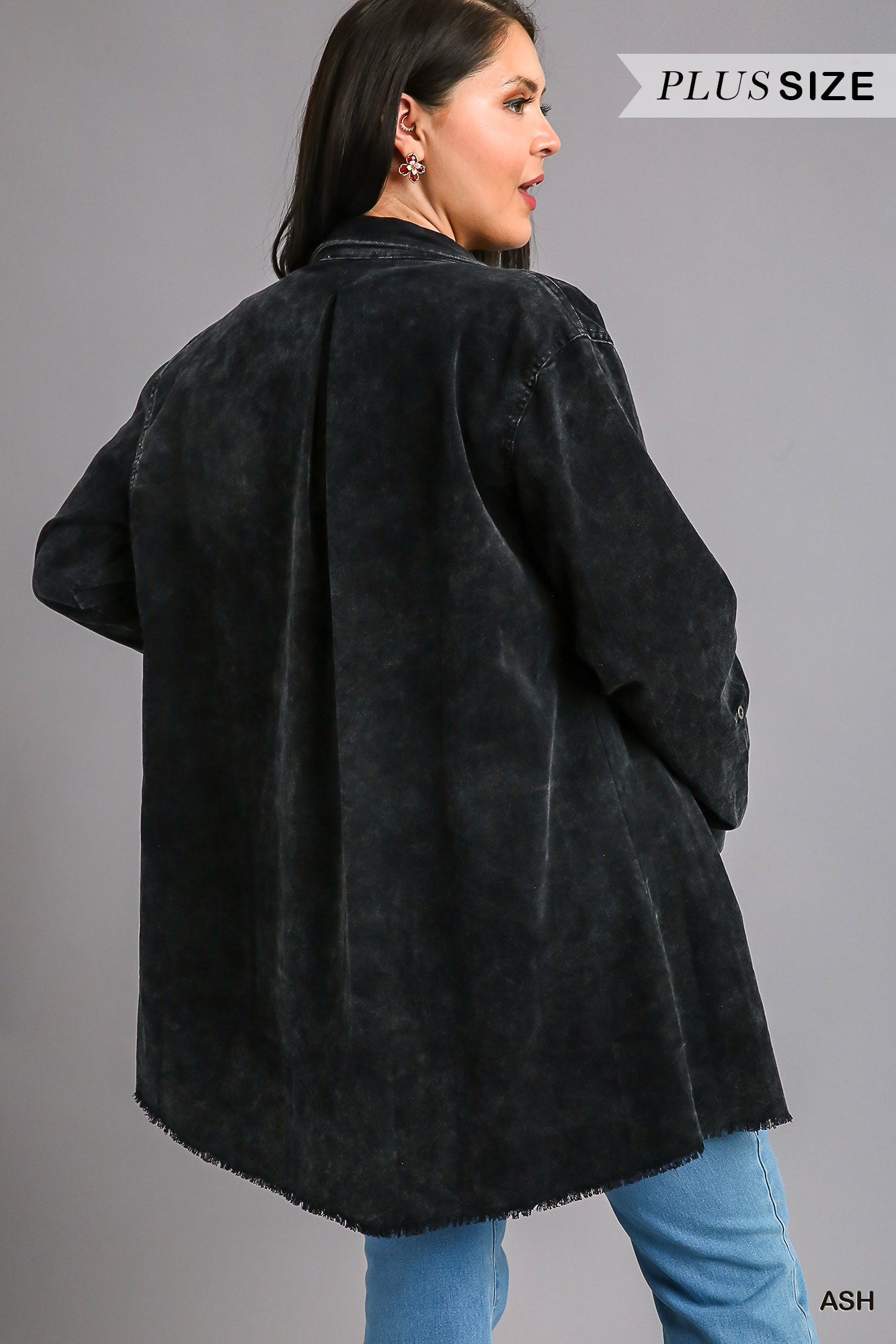 Umgee Plus Stone Wash Chest Pockets Collar Button Down Non-Stretch Denim Dress