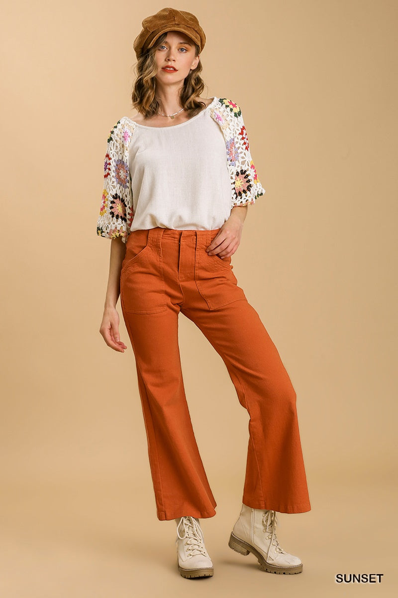 Umgee Trouser Buttons Garment Hook Flare Pockets Pants