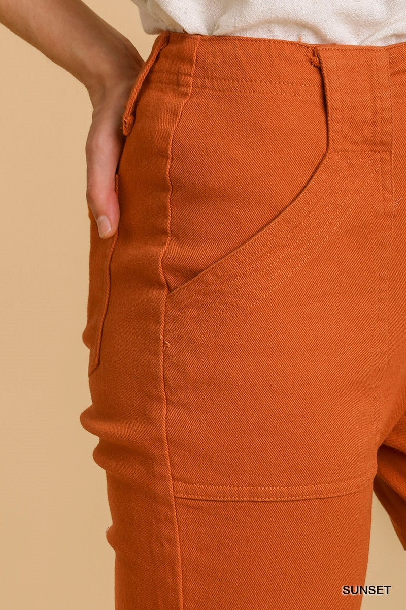 Umgee Trouser Buttons Garment Hook Flare Pockets Pants