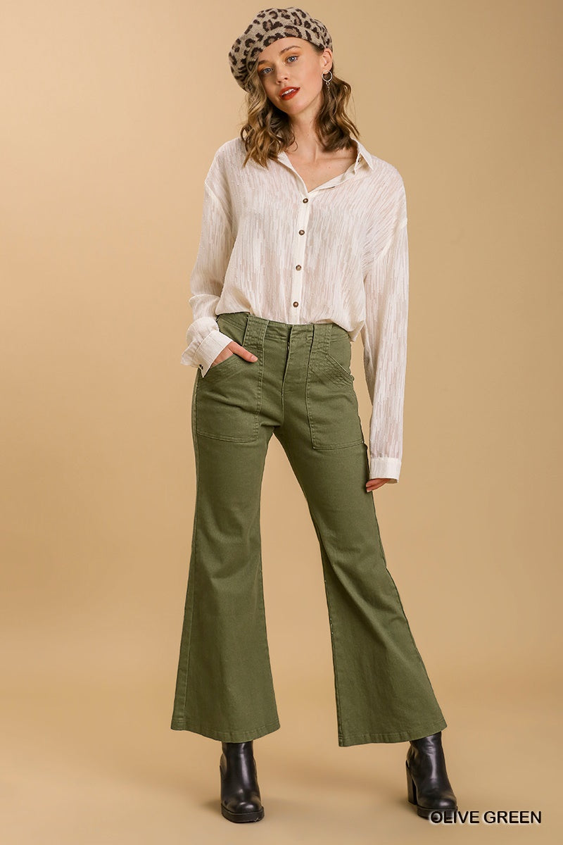 Umgee Trouser Buttons Garment Hook Flare Pockets Pants