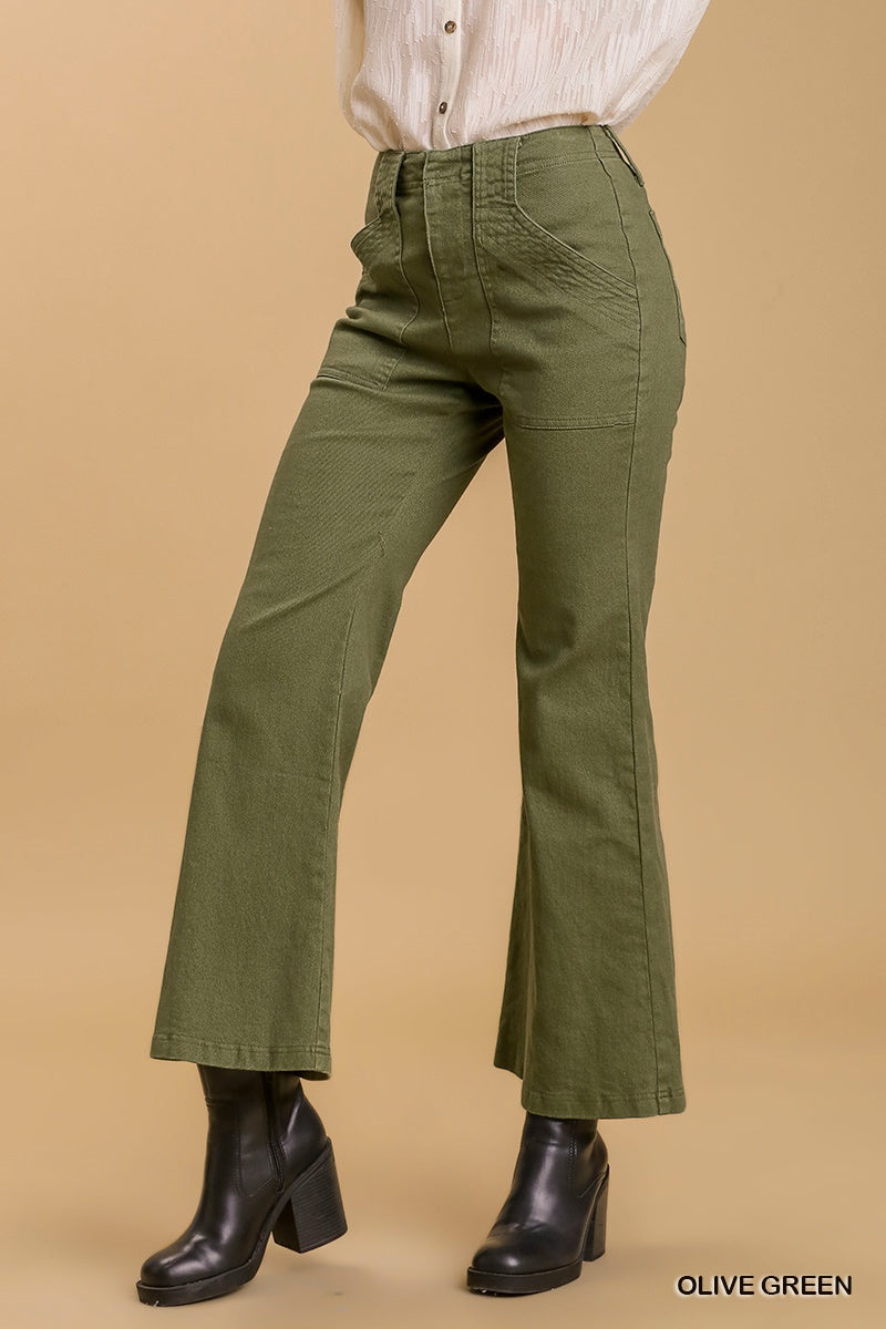 Umgee Trouser Buttons Garment Hook Flare Pockets Pants