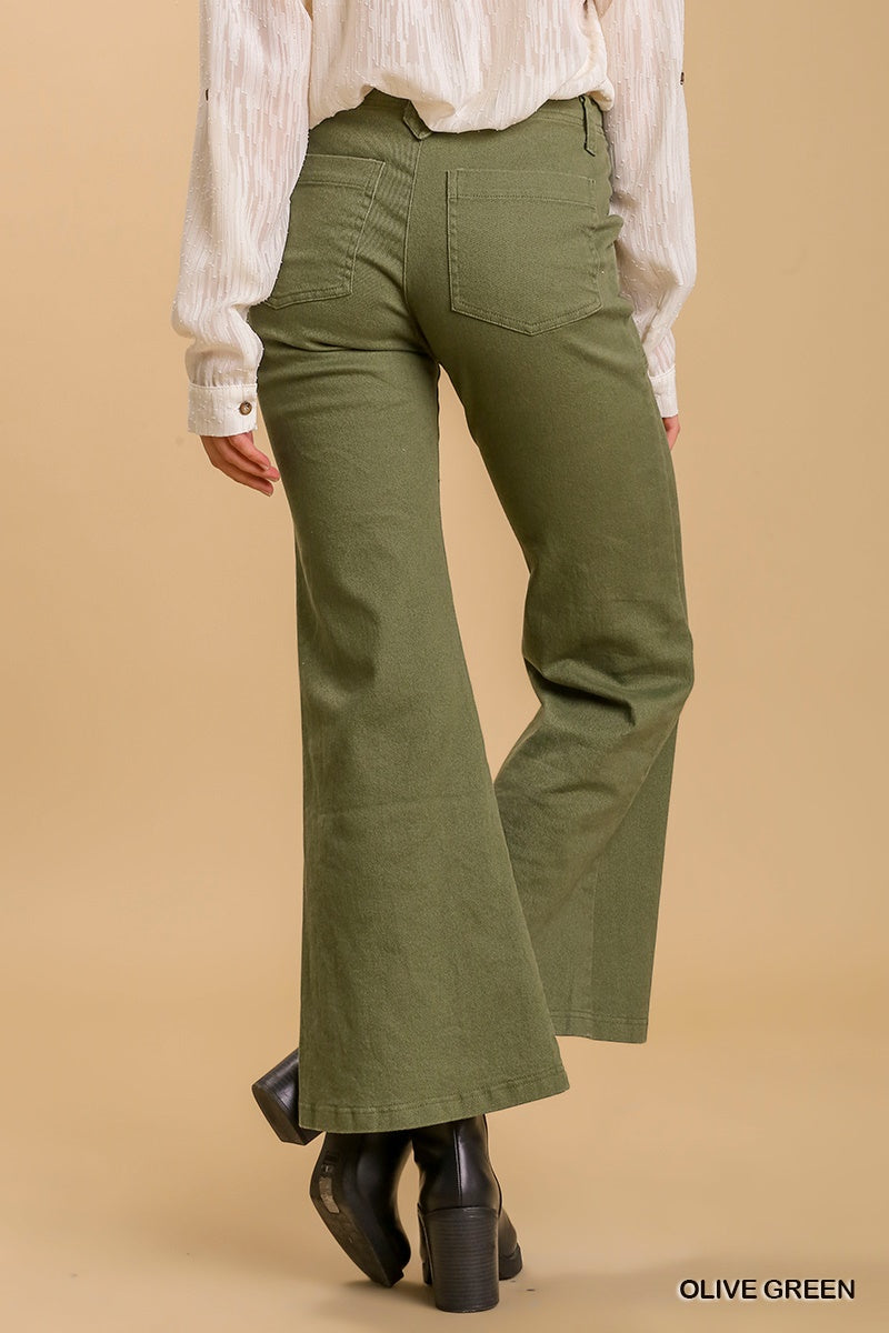 Umgee Trouser Buttons Garment Hook Flare Pockets Pants
