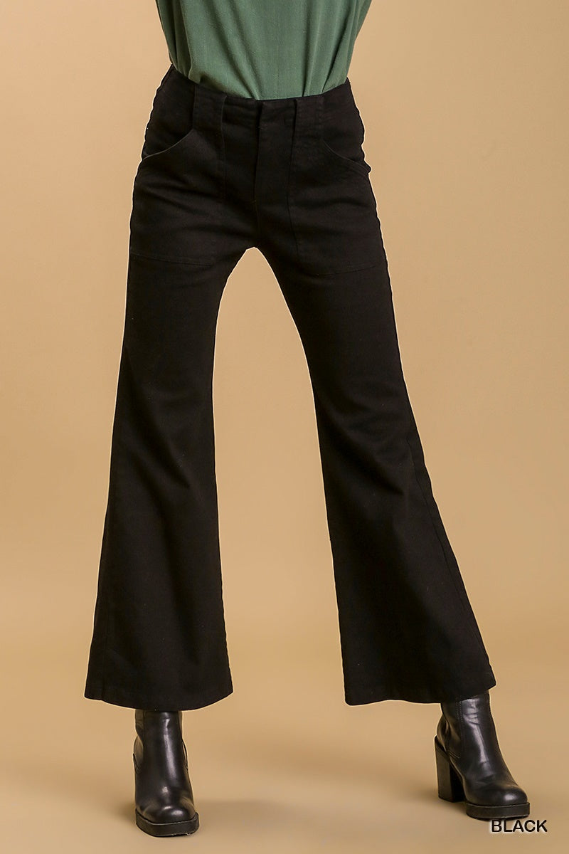 Umgee Trouser Buttons Garment Hook Flare Pockets Pants