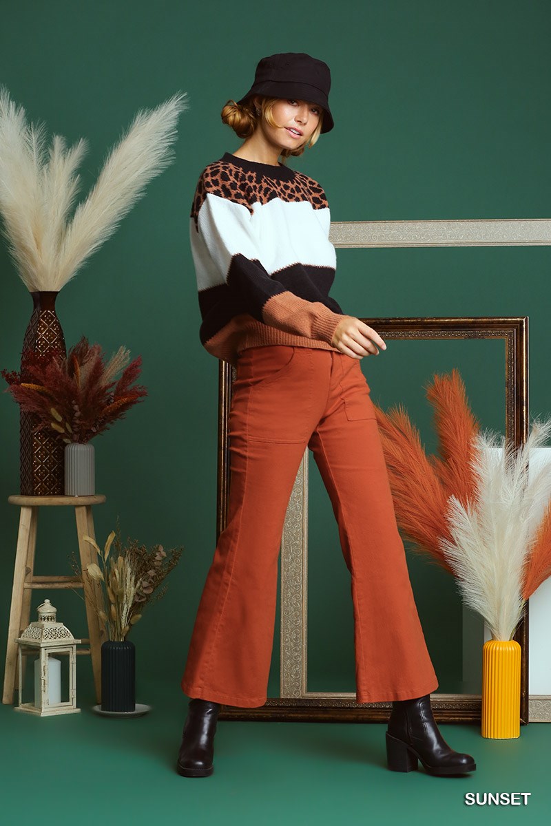 Umgee Trouser Buttons Garment Hook Flare Pockets Pants