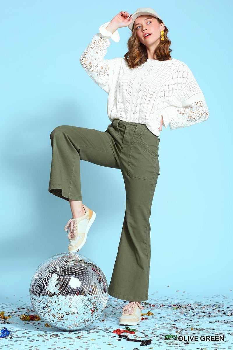 Umgee Trouser Buttons Garment Hook Flare Pockets Pants