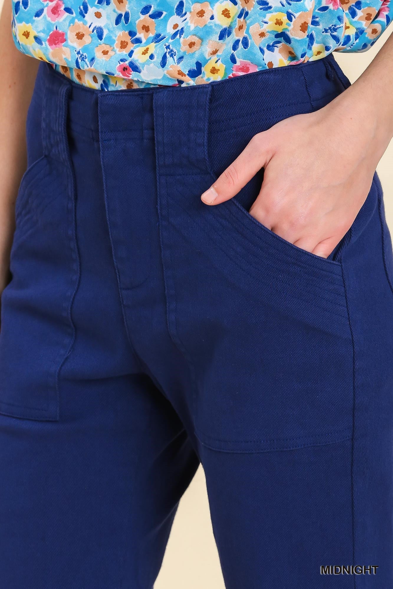 Umgee Trouser Buttons Garment Hook Flare Pockets Pants