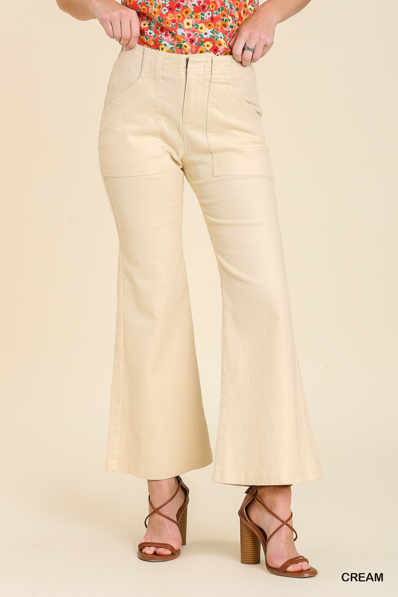 Umgee Trouser Buttons Garment Hook Flare Pockets Pants