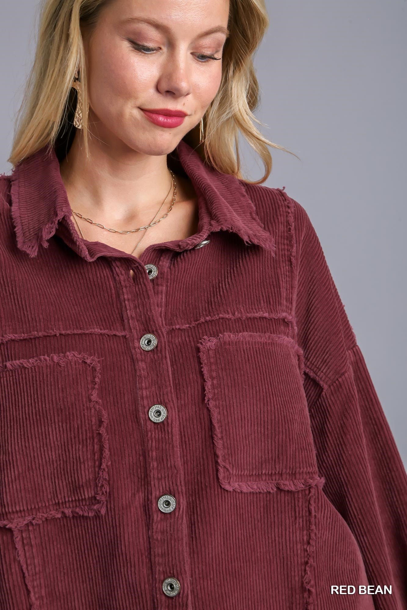 Umgee Stone Wash Chest Pocket Collar Button Down Hem Jacket - Roulhac Fashion Boutique