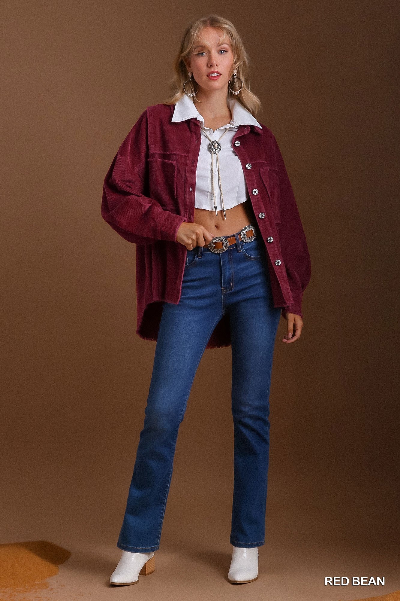 Umgee Stone Wash Chest Pocket Collar Button Down Hem Jacket - Roulhac Fashion Boutique