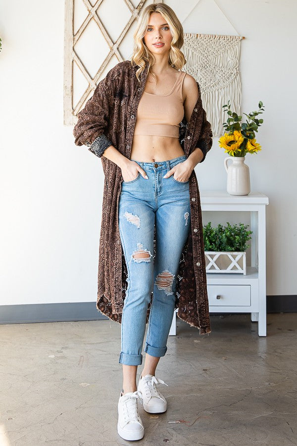 Oli & Hali Washed Eyelet Longline Jacket