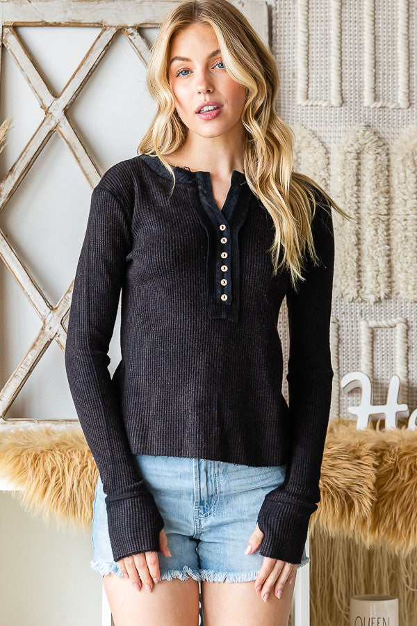 Oli & Hali Mineral Washed Henley Neck Thermal Top