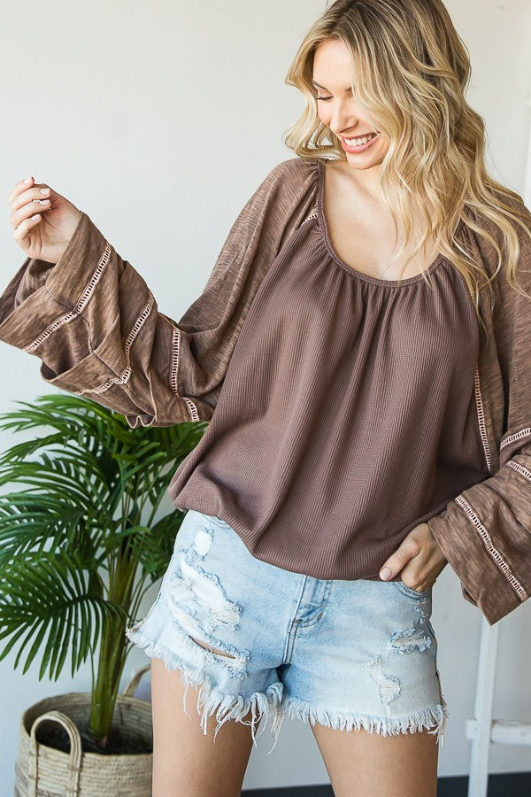 Oli & Hali Washed Tucked Sleeve Raglan Knit Top