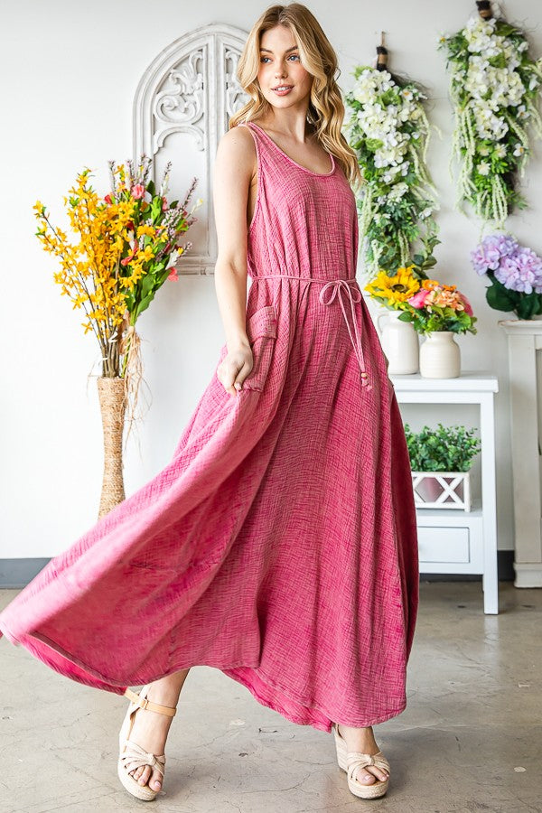 Oli & Hali Washed Sleeveless Oversized Pockets Dress