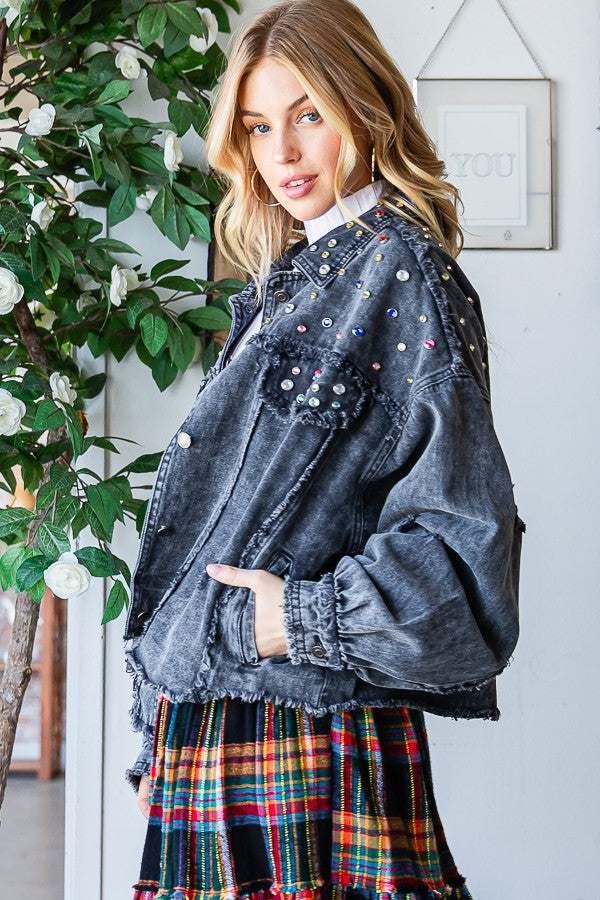 Oli & Hali Stone On Shouder Color Denim Jacket