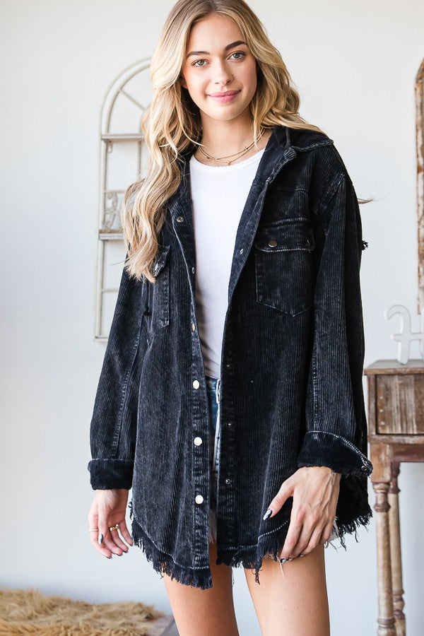 Oli & Hali Corduroy Button Down Hoodie Jacket