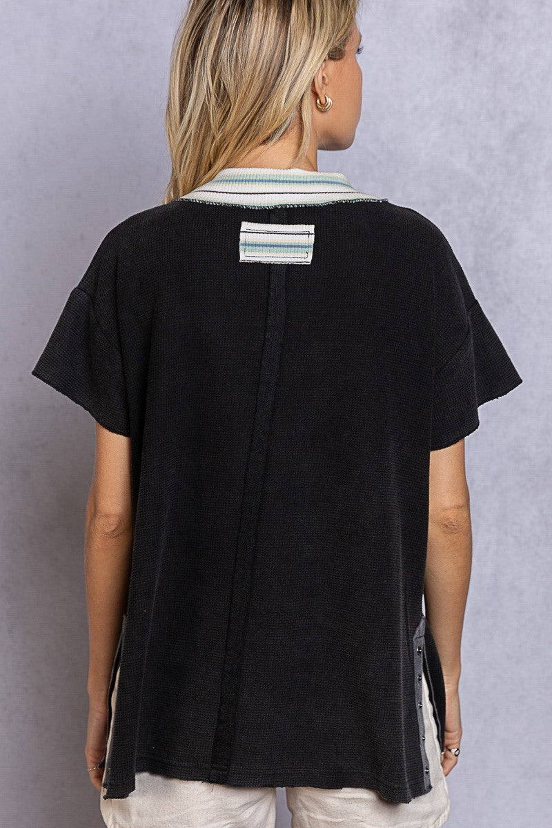 POL Casual Knit Half Sleeve Oversized Fit Side Slit Polo Top - Roulhac Fashion Boutique