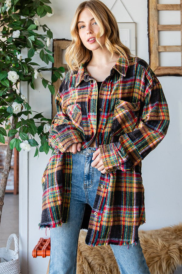 Oli & Hali Mineral Washed Plaid Shirts Jacket