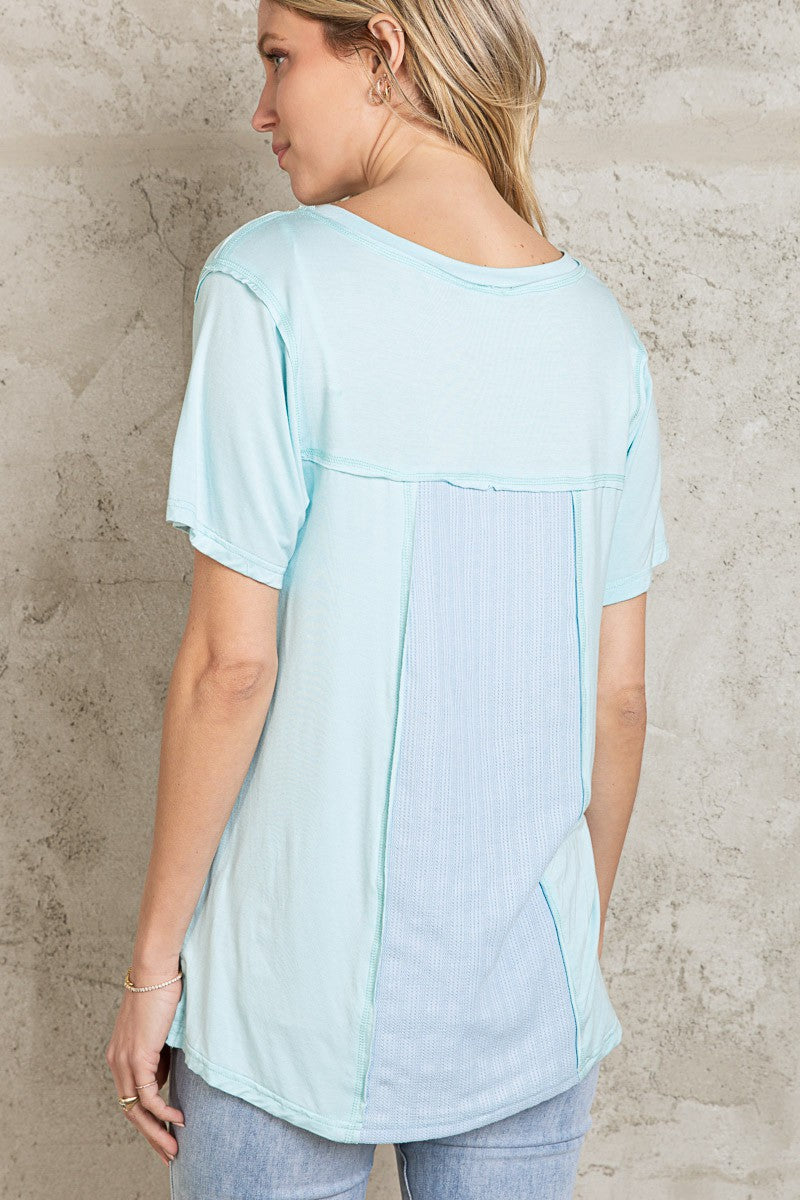 POL Short Sleeves Knit relaxed fit V Neck Top