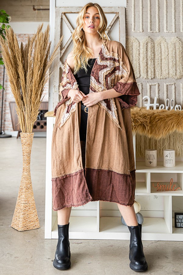 Oli & Hali Star Patched Kimono Without Fringe Jacket