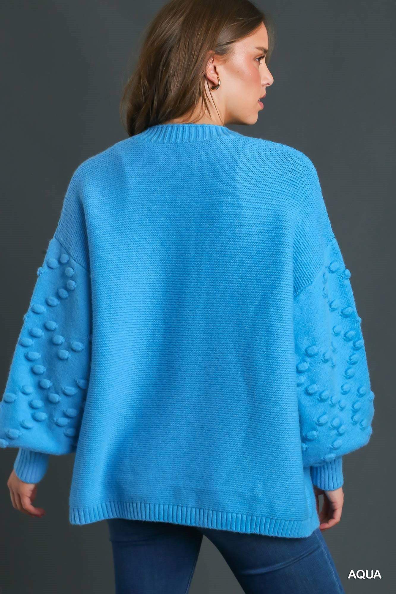 Umgee Open Front Pom Pom Details On Sleeves Cardigan Sweater - Roulhac Fashion Boutique