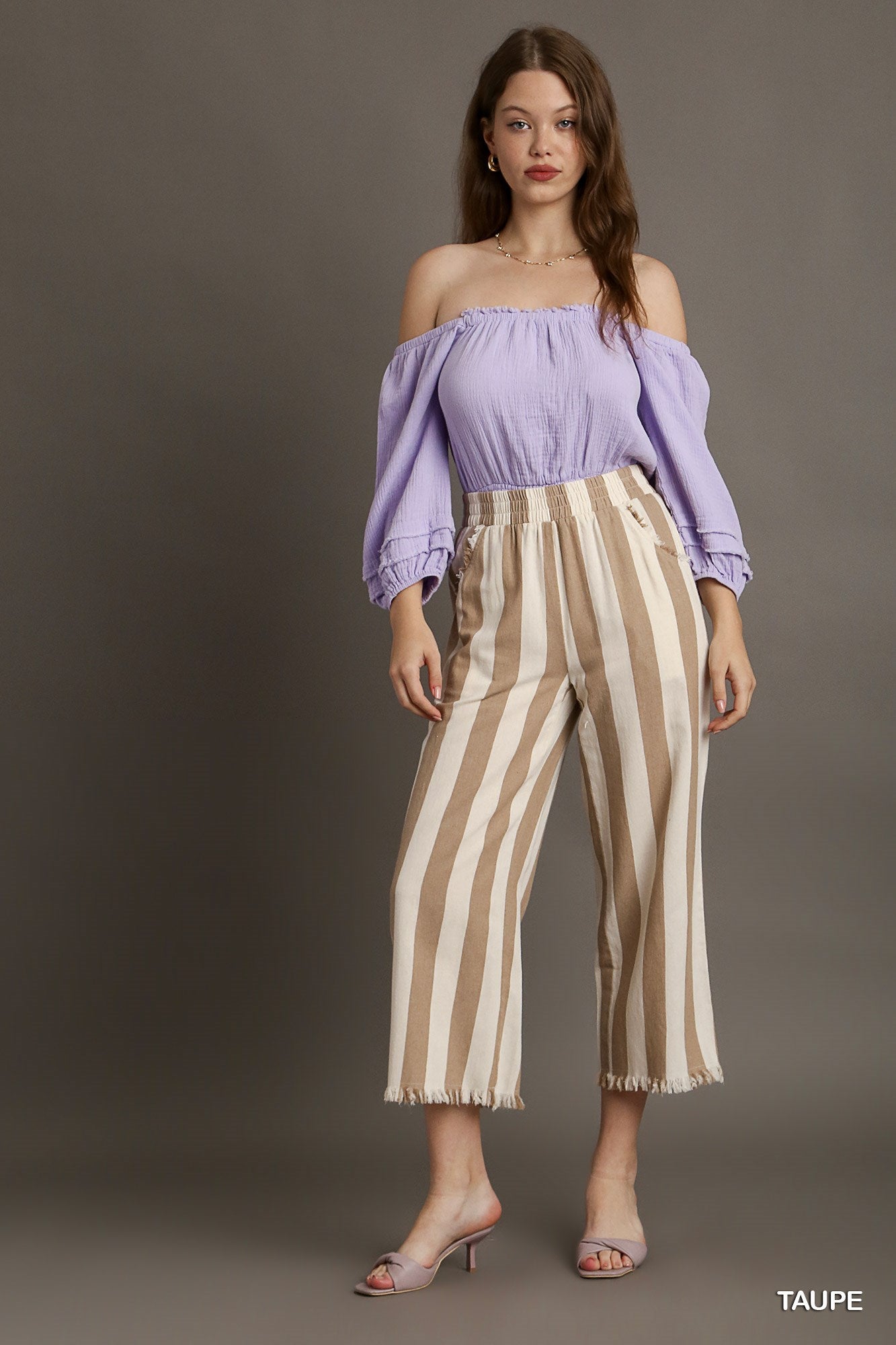 Umgee Stripped Frayed Hem Side Pockets No Lining Pants