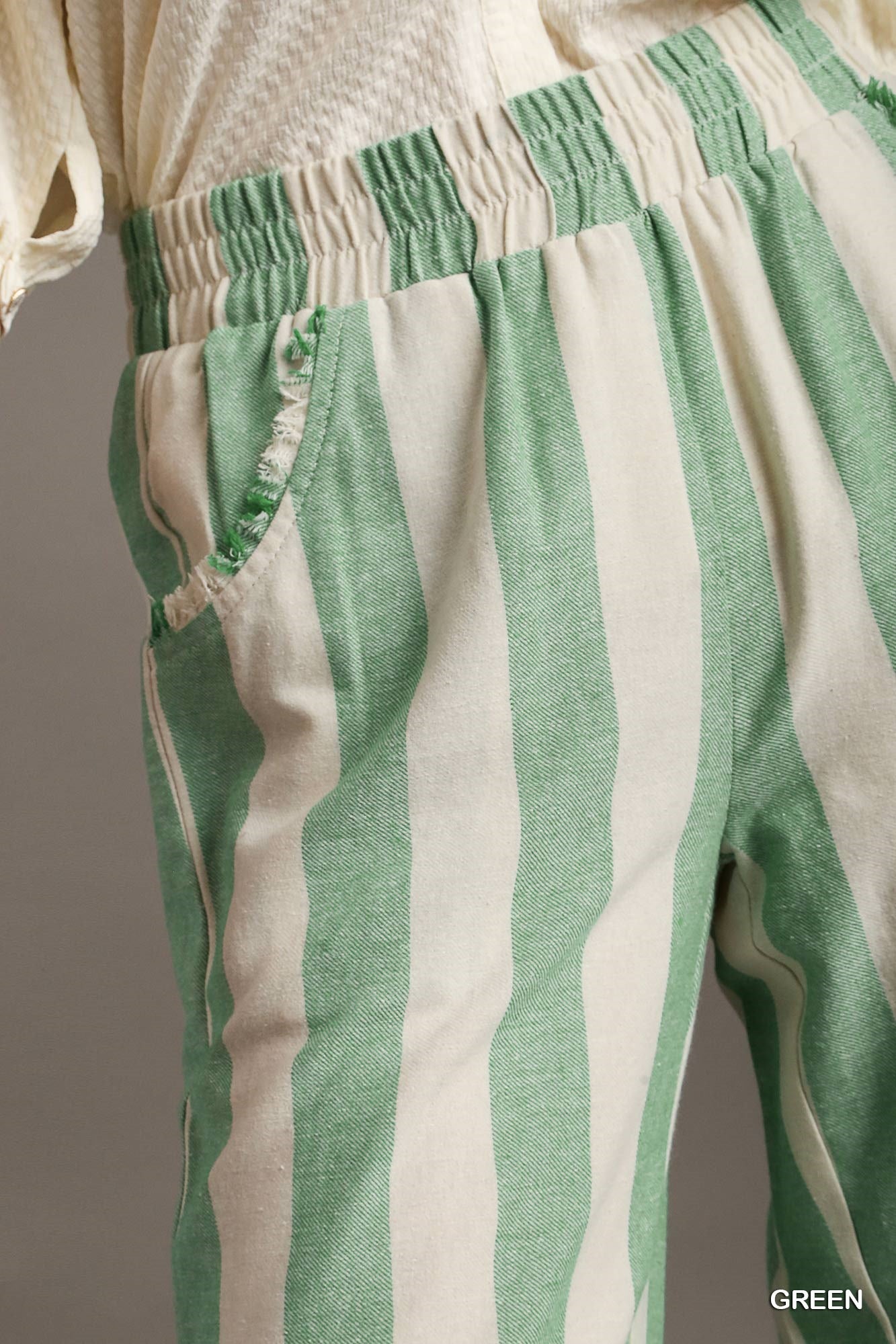 Umgee Stripped Frayed Hem Side Pockets No Lining Pants