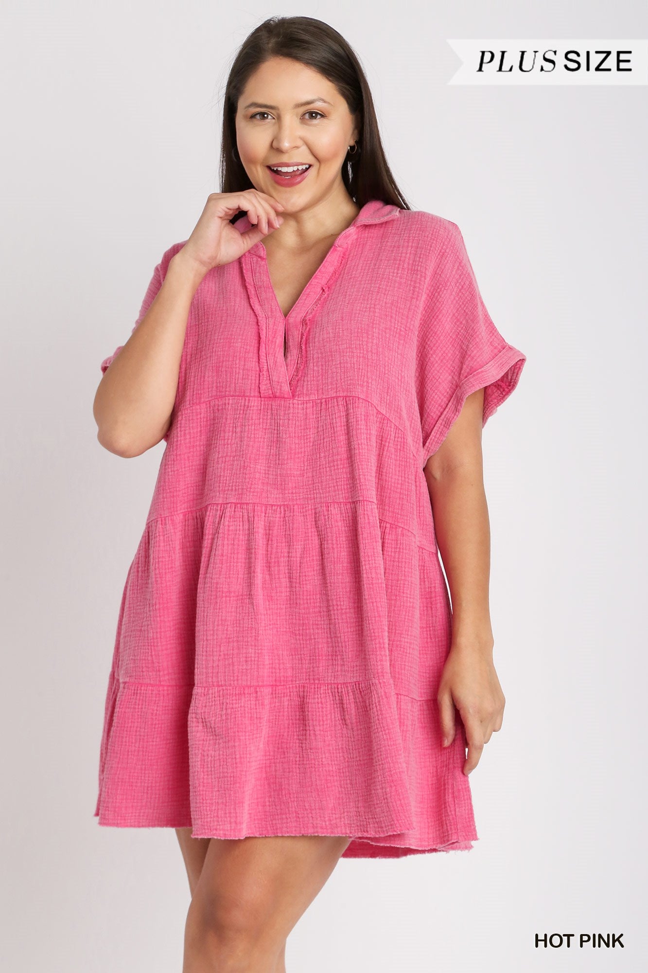 Umgee Plus Mineral Wash Baby Doll Tiered Dress No Lining Dress