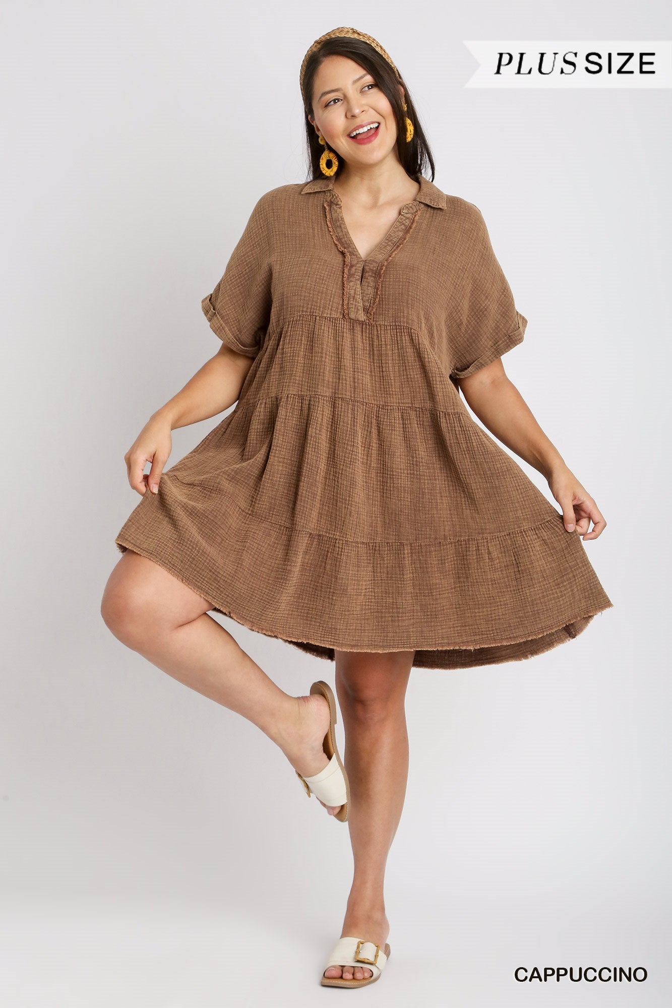 Umgee Plus Mineral Wash Baby Doll Tiered Dress No Lining Dress