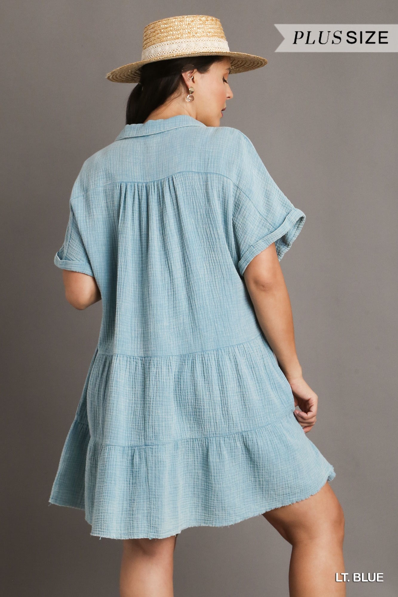Umgee Plus Mineral Wash Baby Doll Tiered Dress No Lining Dress