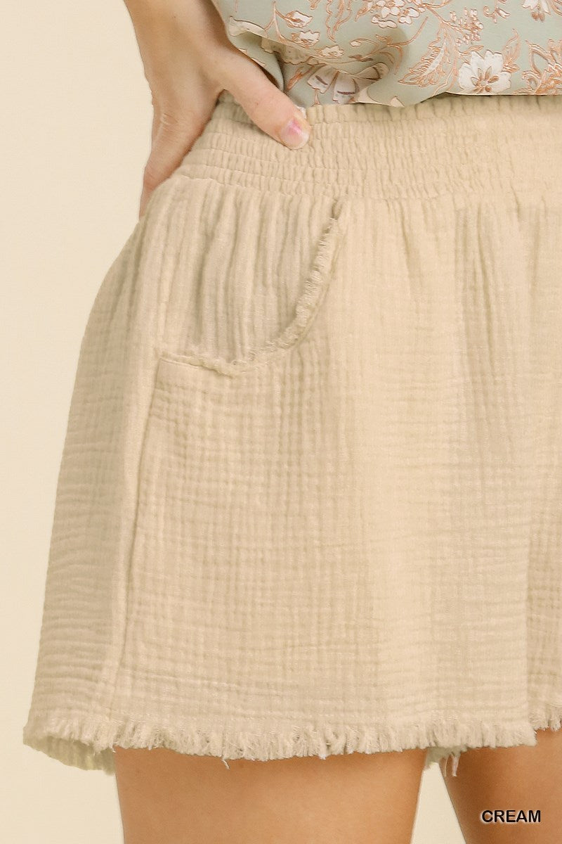 Umgee Elastic Waist Band Side Pockets No Lining Shorts