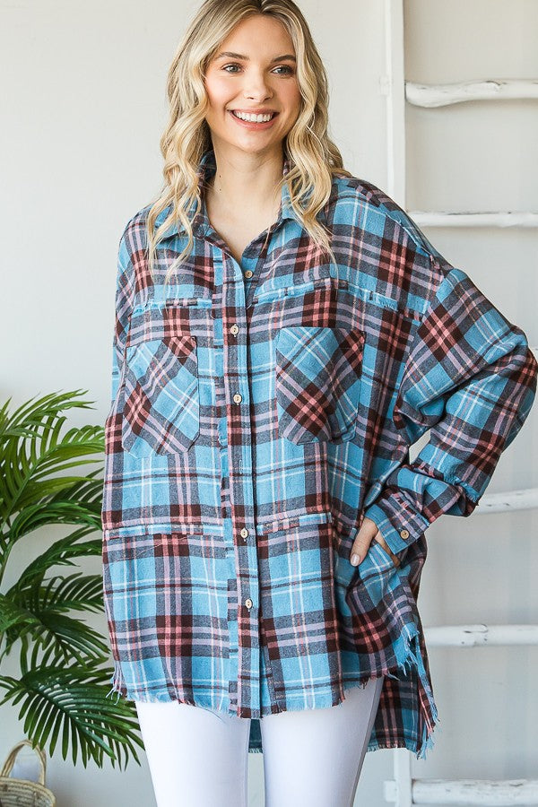 Oli & Hali Mineral Washed Flannel Shirts Top