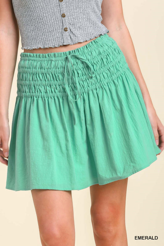 Umgee Front Elastic Waist Tie Lining Skirt