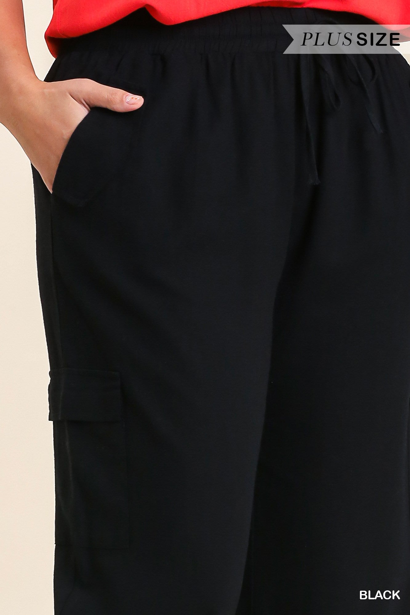 Umgee Plus Linen Blend Side Pockets Cargo Frayed Hem Pants