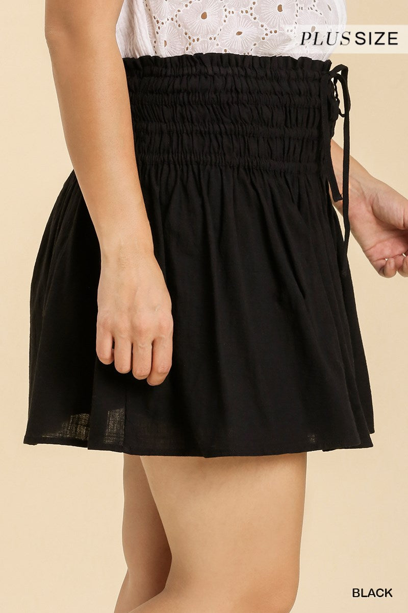 Umgee Plus Elastic Waist Band Front Tie Lining Skirt