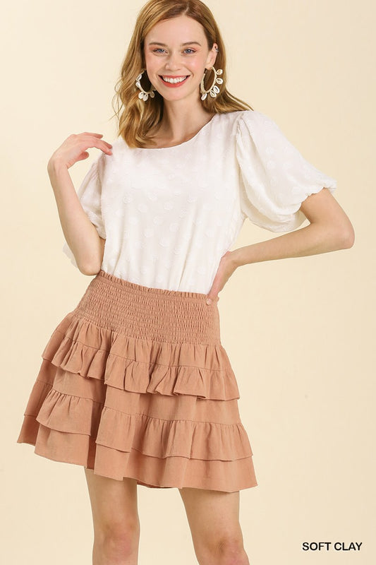 Umgee Linen Blend Layered Ruffle No Lining Skirt