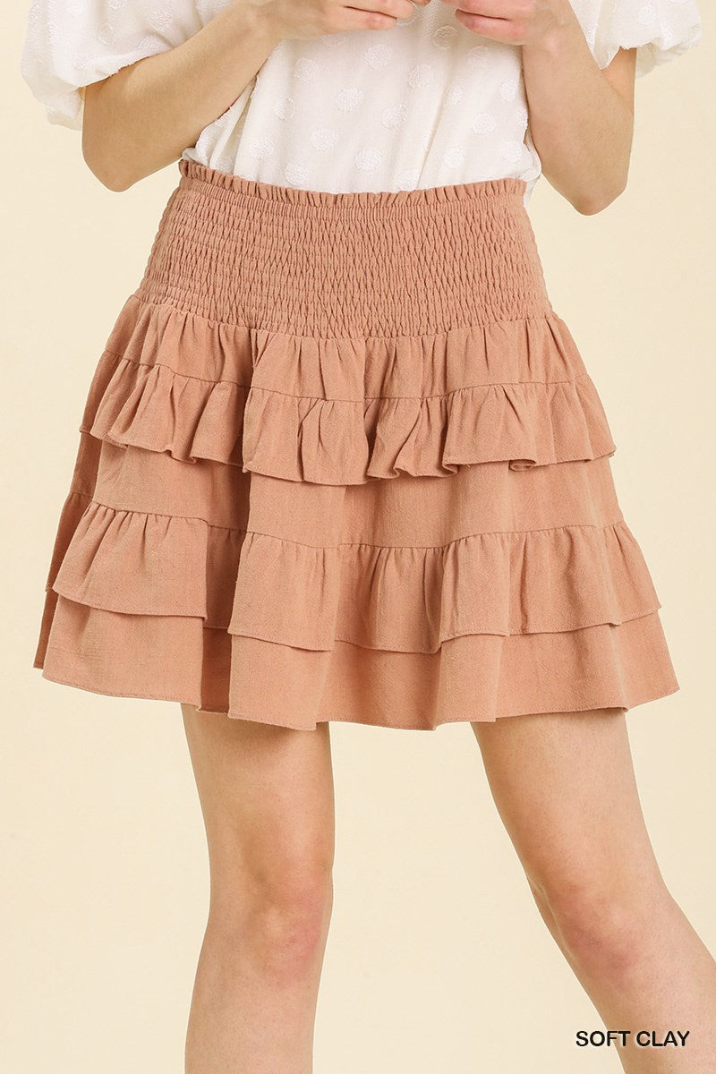 Umgee Linen Blend Layered Ruffle No Lining Skirt