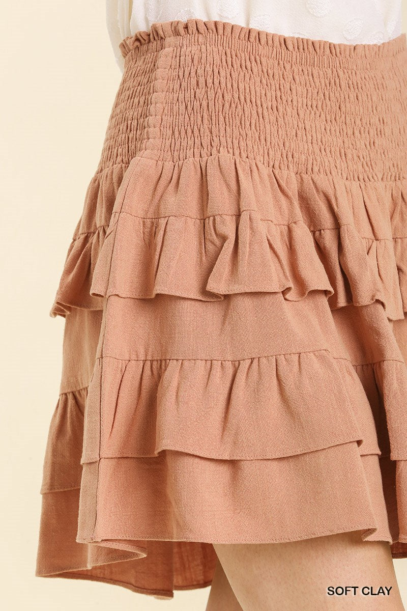 Umgee Linen Blend Layered Ruffle No Lining Skirt