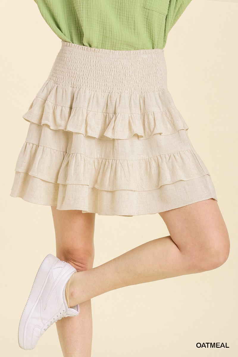 Umgee Linen Blend Layered Ruffle No Lining Skirt