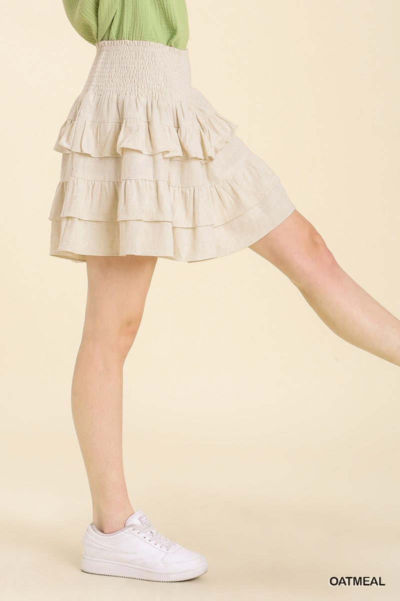 Umgee Linen Blend Layered Ruffle No Lining Skirt
