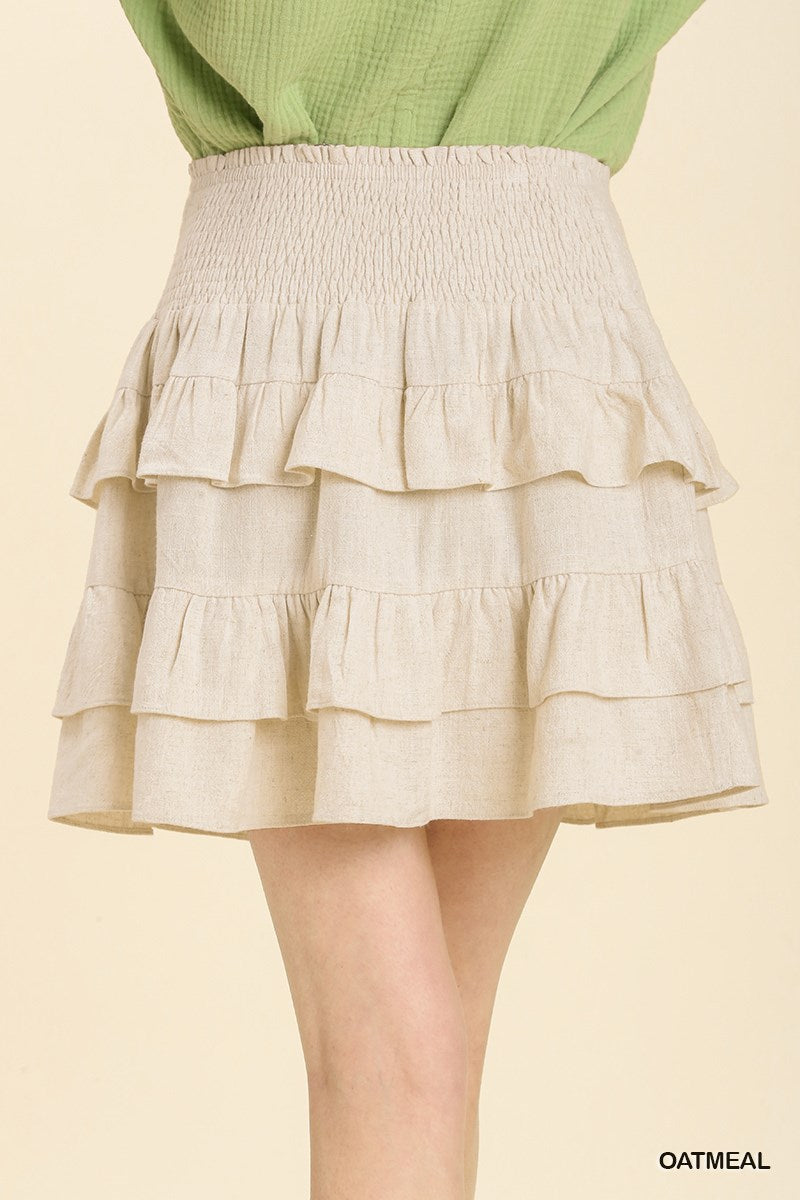 Umgee Linen Blend Layered Ruffle No Lining Skirt