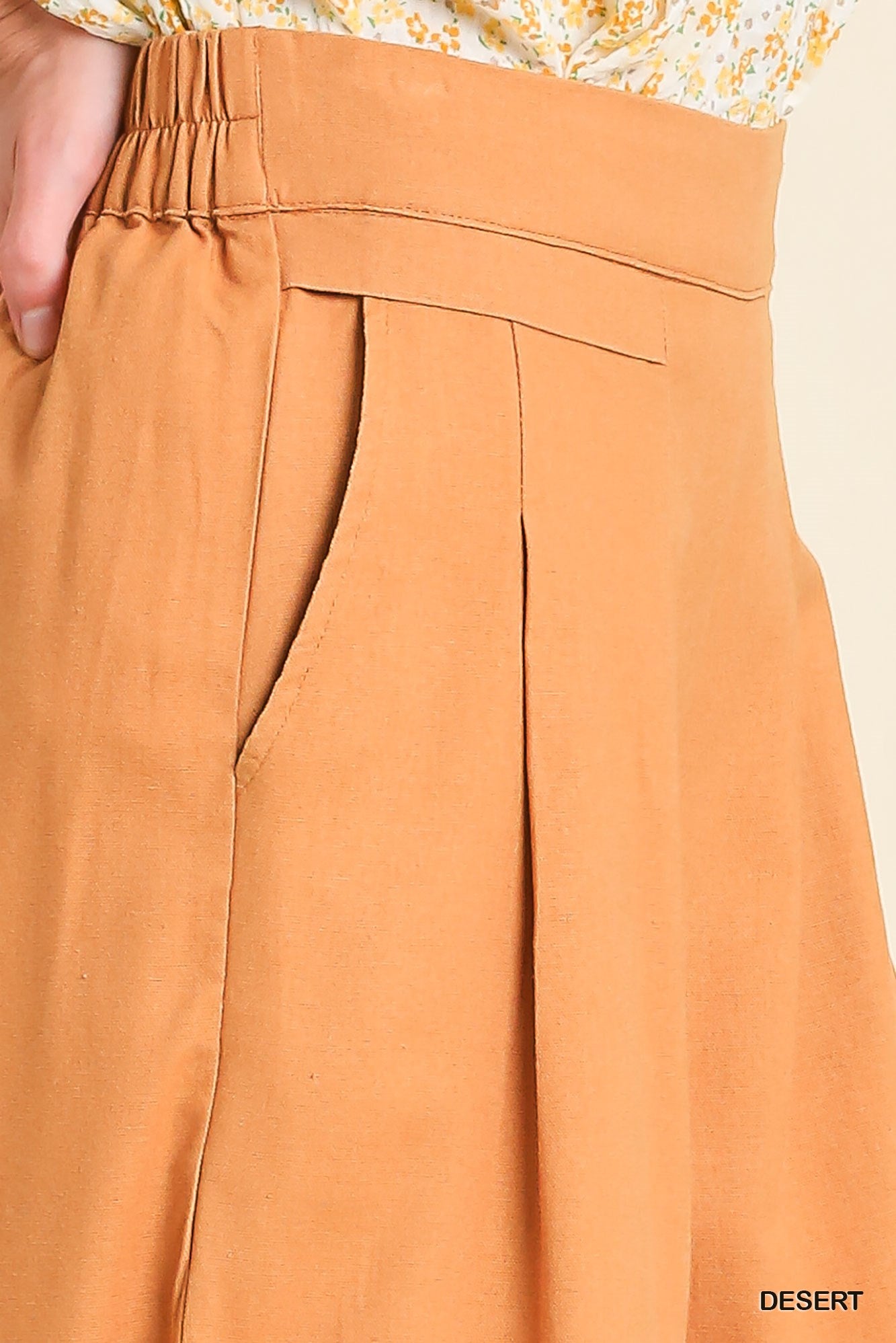 Umgee Pleated Detail Elastic Waist Band Wide Leg Pants