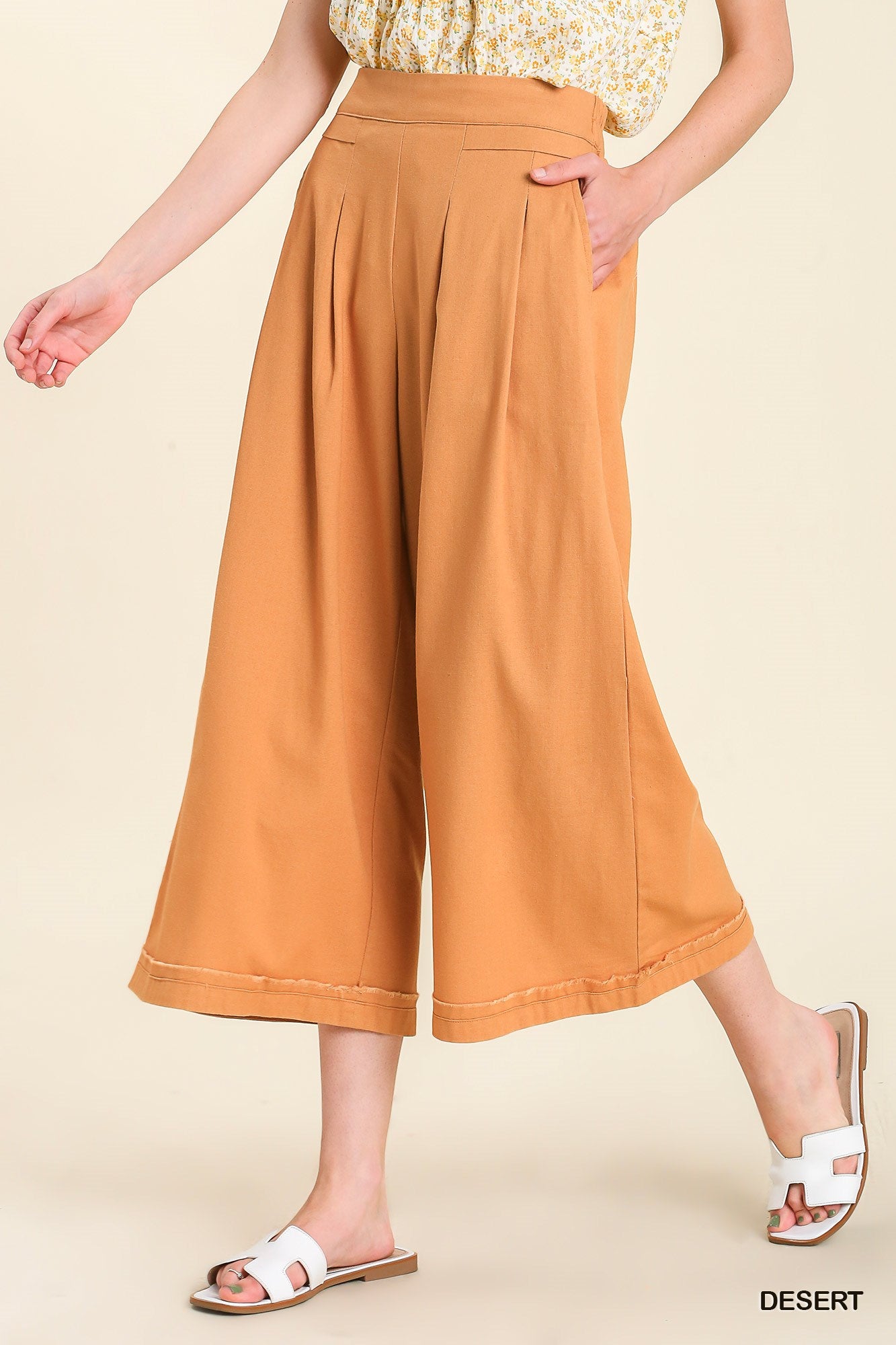 Umgee Pleated Detail Elastic Waist Band Wide Leg Pants