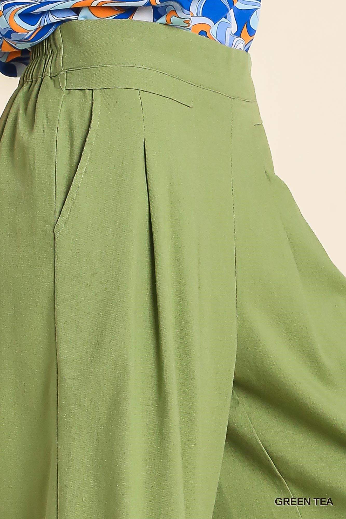 Umgee Pleated Detail Elastic Waist Band Wide Leg Pants