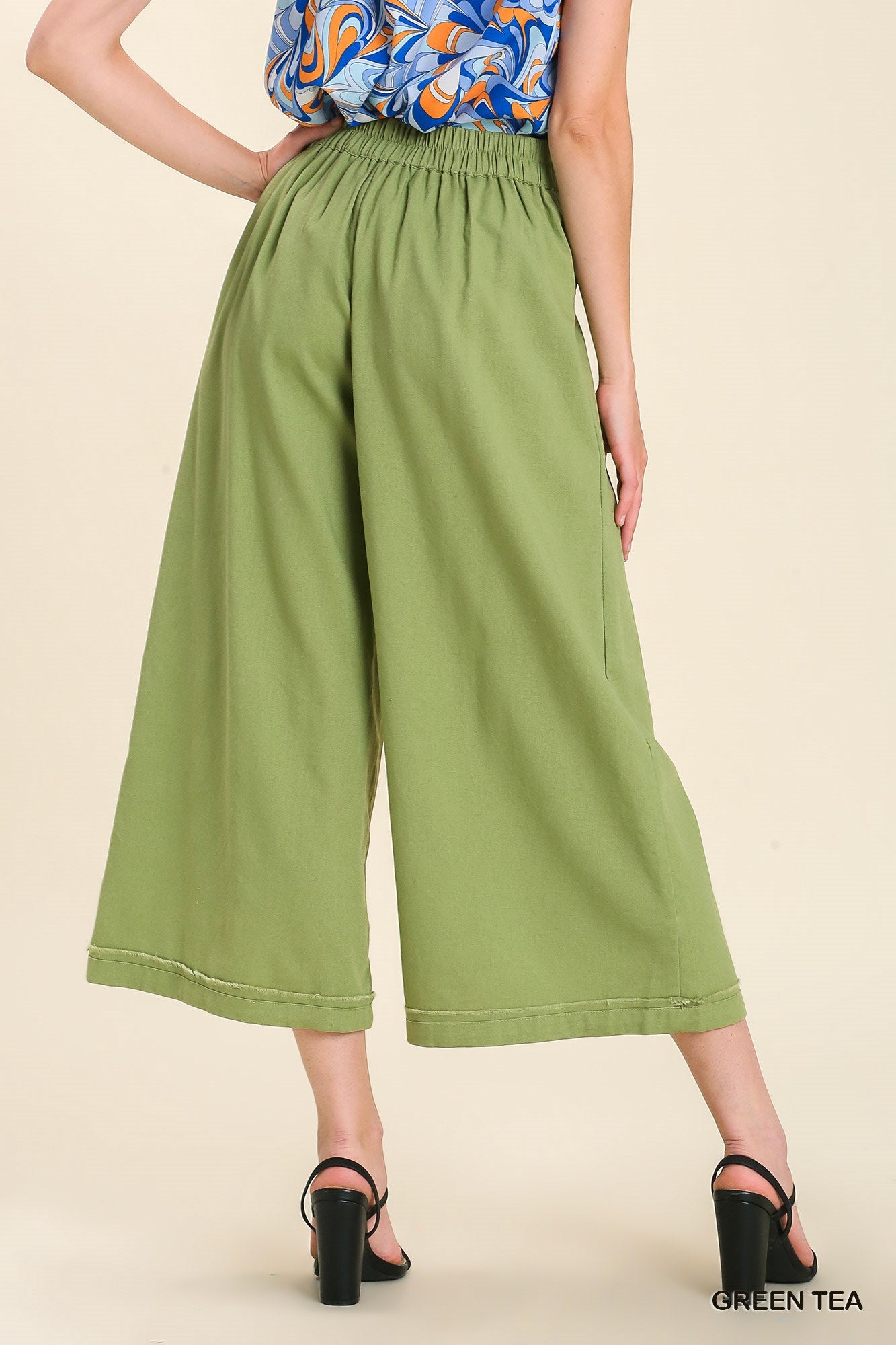Umgee Pleated Detail Elastic Waist Band Wide Leg Pants