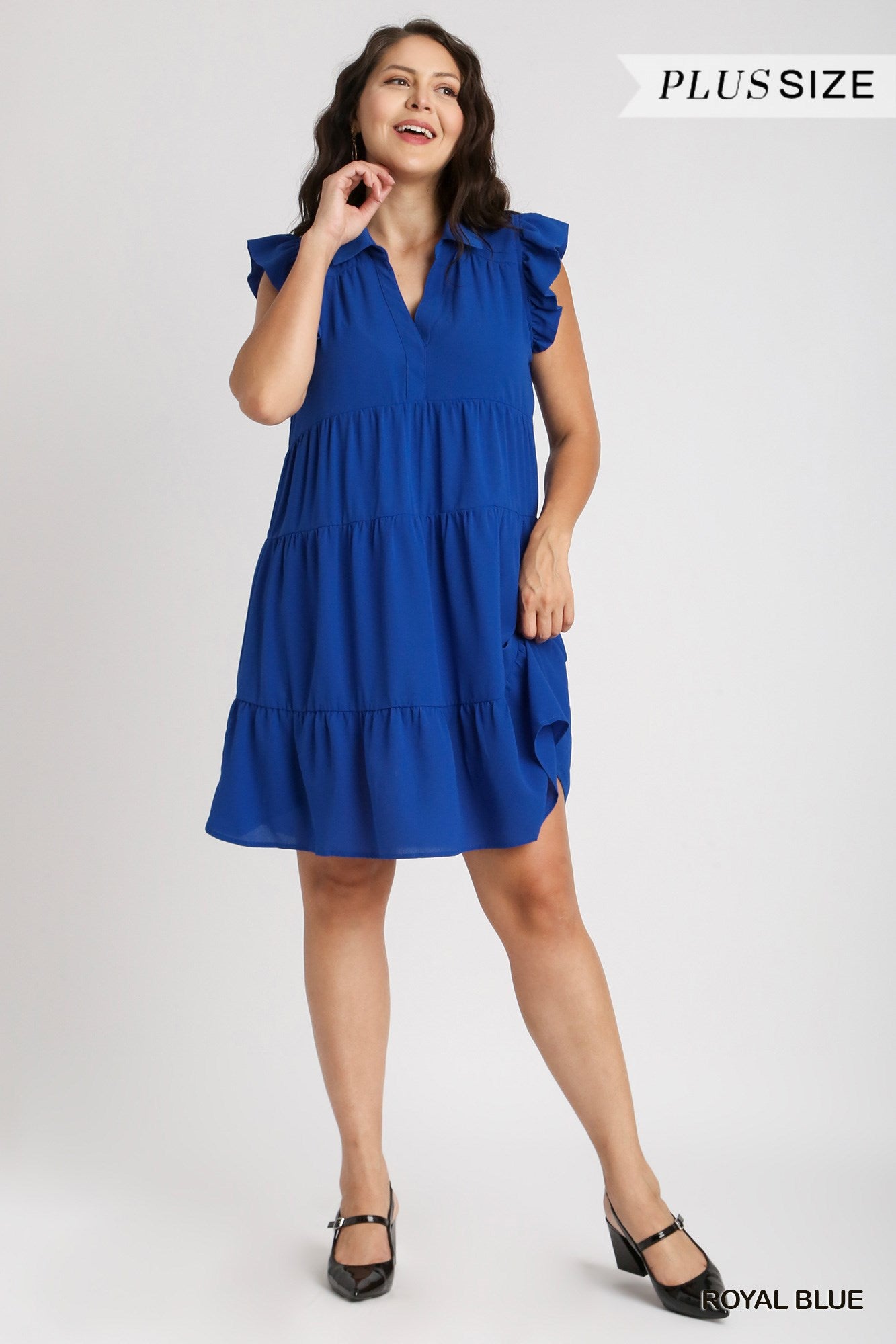 Umgee Plus Tiered Flutter Sleeves Collar No Lining Short Dress