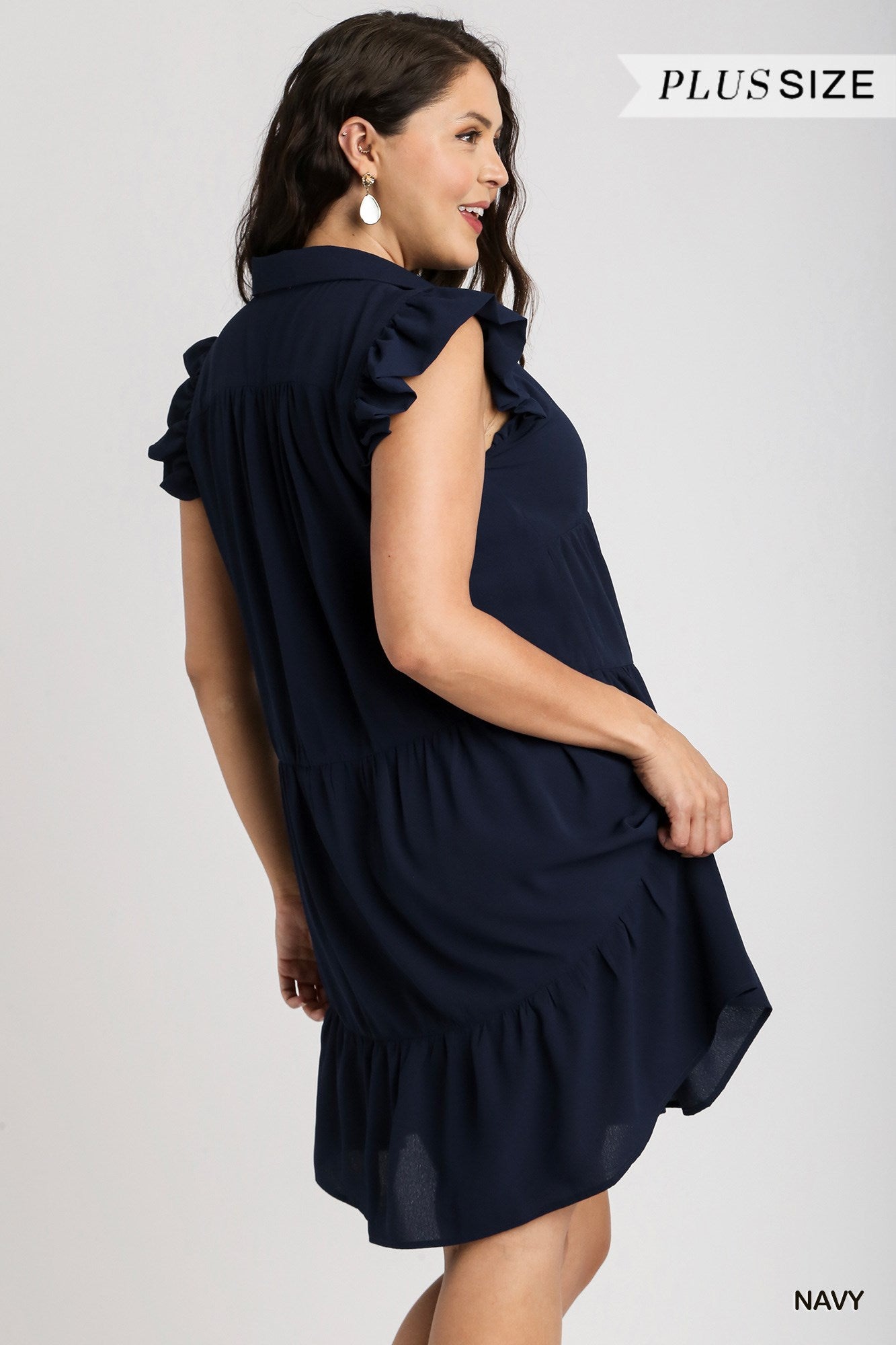Umgee Plus Tiered Flutter Sleeves Collar No Lining Short Dress