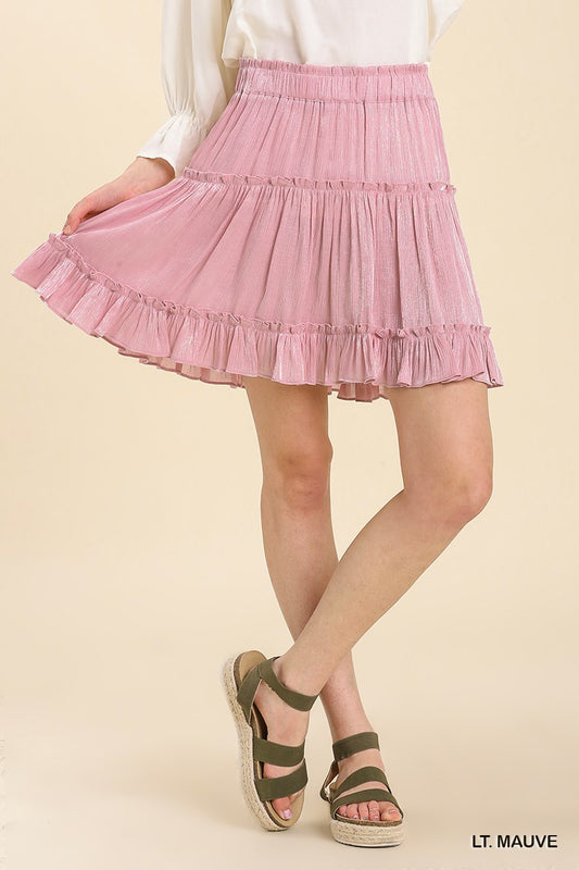 Umgee Shimmer Crinkle Elastic Waist Band Skirt